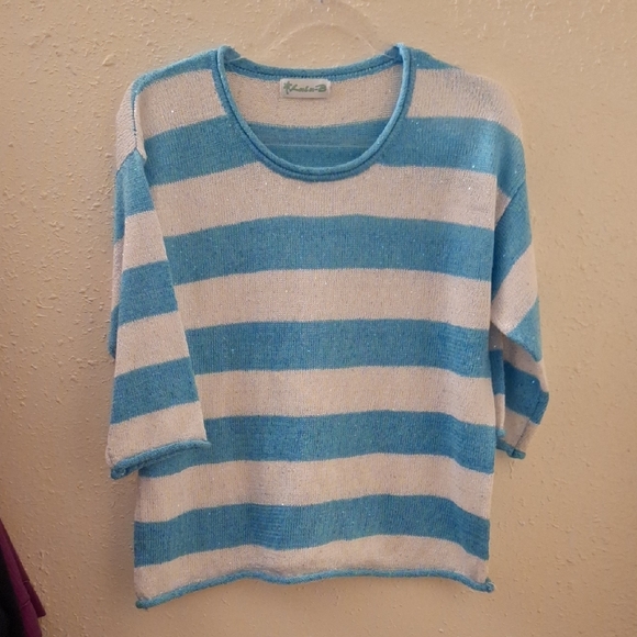 Lulu-B Sweaters - Blue and White Striped Sweater